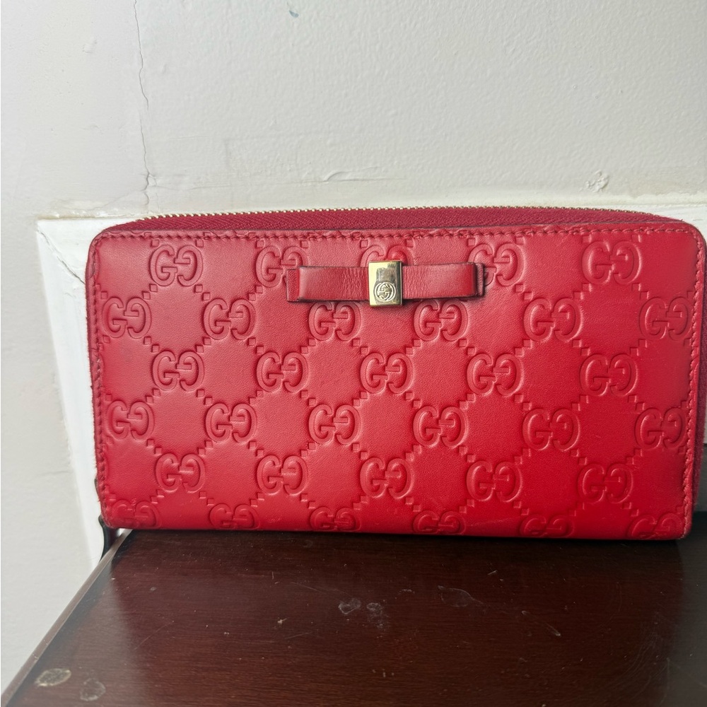 Gucci Red Embossed Leather Wallet